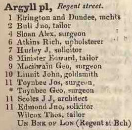 Argyll place, Regent street 1842 Robsons street directory