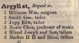 1 - 5 Argyll street, Regent street 1842 Robsons street directory