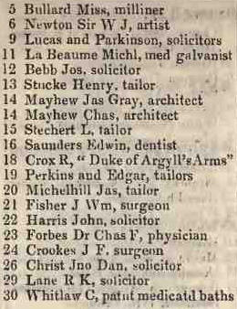 5 - 30 Argyll street, Regent street 1842 Robsons street directory