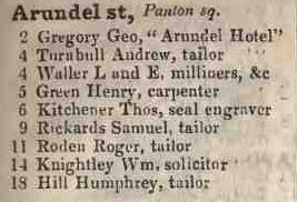 Arundel street, Panton square 1842 Robsons street directory