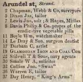 Arundel street, Strand 1842 Robsons street directory