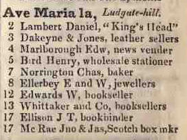 Ave Maria lane, Ludgate hill 1842 Robsons street directory