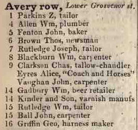 Avery row, Lower Grosvenor street 1842 Robsons street directory