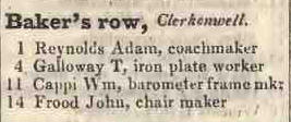 Bakers row, Clerkenwell 1842 Robsons street directory