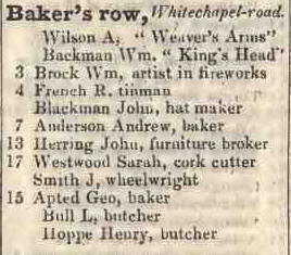 Bakers row, Whitechapel road 1842 Robsons street directory