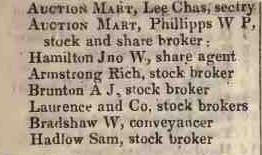Auction Mart, Bartholomew lane, Bank 1842 Robsons street directory