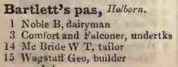Bartletts passage, Holborn 1842 Robsons street directory