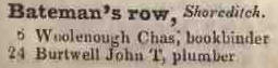 to 24  Batemans row, Shoreditch 1842 Robsons street directory