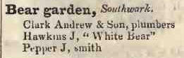 Bear garden, Southwark 1842 Robsons street directory