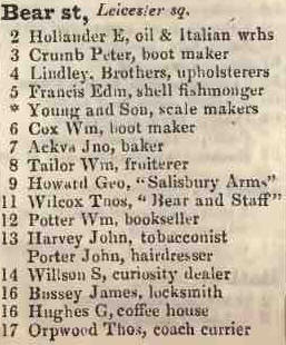 2 - 17 Bear street, Leicester square 1842 Robsons street directory