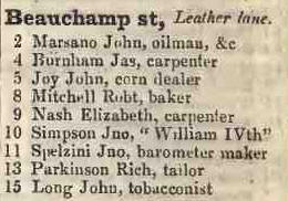 Beauchamp street, Leather lane 1842 Robsons street directory