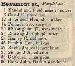 Beaumont street, Marylebone 1842 Robsons street directory