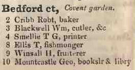 2 - 10 Bedford court, Covent garden 1842 Robsons street directory