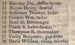 11 - 18 Bedford court, Covent garden 1842 Robsons street directory