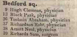 9 - 39 Bedford square 1842 Robsons street directory