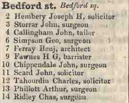 Bedford street, Bedford square 1842 Robsons street directory