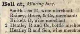 Bell court, Mincing lane 1842 Robsons street directory