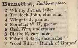 Bennett street, Rathbone place 1842 Robsons street directory