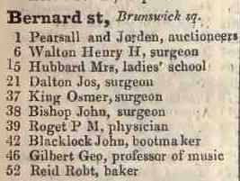 Bernard street, Brunswick square 1842 Robsons street directory