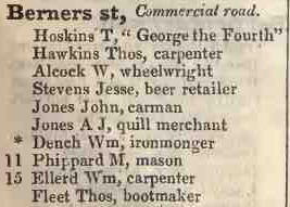 Berners street, Commercial road 1842 Robsons street directory