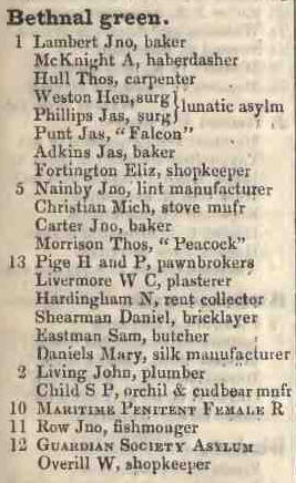 Bethnal Green 1842 Robsons street directory
