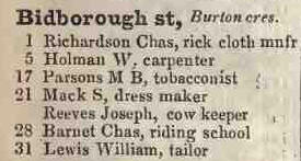 Bidborough street, Burton crescent 1842 Robsons street directory