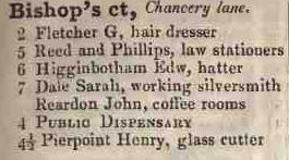 Bishops court, Chancery lane 1842 Robsons street directory