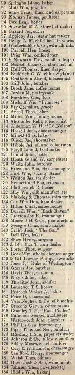 90 - 185 Bishopsgate street without 1842 Robsons street directory