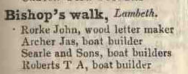 Bishops walk, Lambeth 1842 Robsons street directory