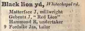 Black Lion yard, Whitechapel 1842 Robsons street directory