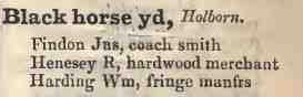 Blackhorse yard, Holborn 1842 Robsons street directory