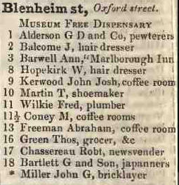 Blenheim street, Oxford street 1842 Robsons street directory