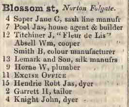 Blossom street, Norton Folgate 1842 Robsons street directory