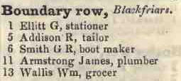Boundary row, Blackfriars 1842 Robsons street directory