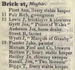 Brick street, Mayfair 1842 Robsons street directory