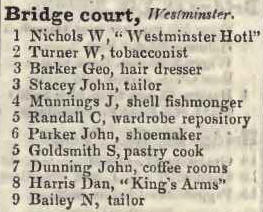 Bridge court, Westminster 1842 Robsons street directory