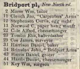 2 - 51 Bridport place, New North road 1842 Robsons street directory