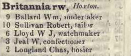Britannia row, Hoxton 1842 Robsons street directory