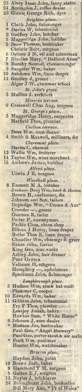 to Prince of Wales, Brixton road 1842 Robsons street directory