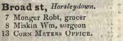 Broad street, Horselydown 1842 Robsons street directory