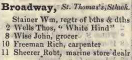 Broadway, St Thomas's Southwark 1842 Robsons street directory