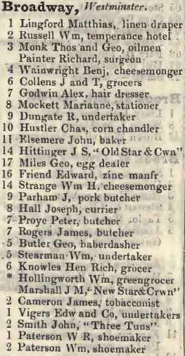Broadway, Westminster 1842 Robsons street directory