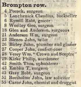 Brompton row 1842 Robsons street directory
