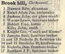 Brook hill, Clerkenwell 1842 Robsons street directory