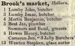 Brooks market, Holborn 1842 Robsons street directory