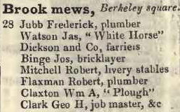 Brooks mews, Berkeley square 1842 Robsons street directory