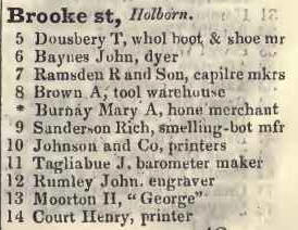 5 - 14 Brook street, Holborn 1842 Robsons street directory