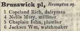 Brunswick place, Brompton square 1842 Robsons street directory