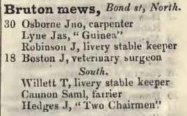 Bruton mews, Bond street 1842 Robsons street directory