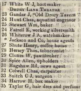 17 - 35 Brydges street, Covent garden 1842 Robsons street directory